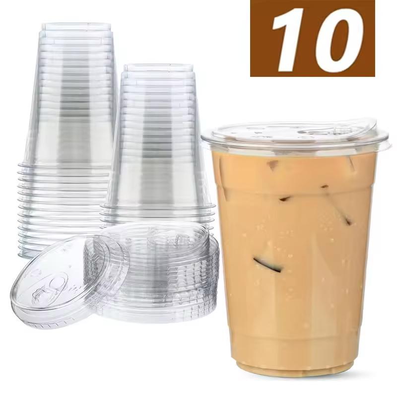 Lemon Tea Coffee - 10個入り使い捨てPETプラスチックカップ アイスコーヒー、ミルクティー、レモンティー、冷たい飲み物、テイクアウトスムージー、ジュース用