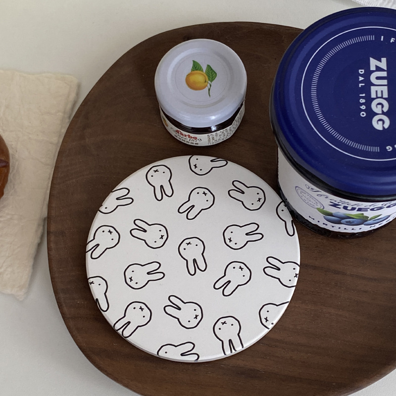 Good Coffee Tea - ホットキュートミッフィーシリーズコーヒーカップコースター漫画創造性プリントセラミック吸収性コースターラウンド耐熱ティーカップマット