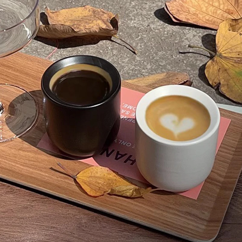 Good Coffee Tea - 厚手の100mlセラミックコーヒーマグカップ、優れた保温効果、家庭やレストランでの紅茶・ミルク・エスプレッソコーヒー用、黒白