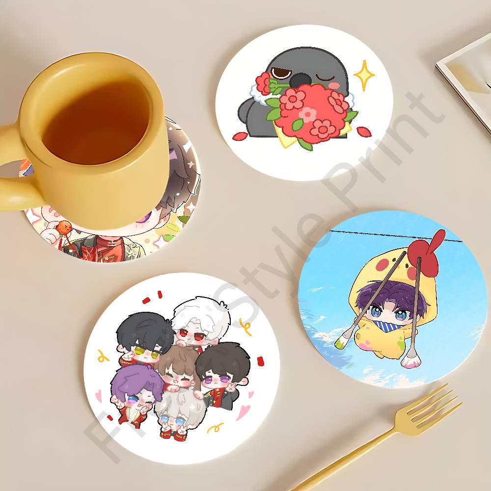 Coffee Tea Love - ちび L-Love and D-Deepspace 丸型木製コースター かわいいデザイン