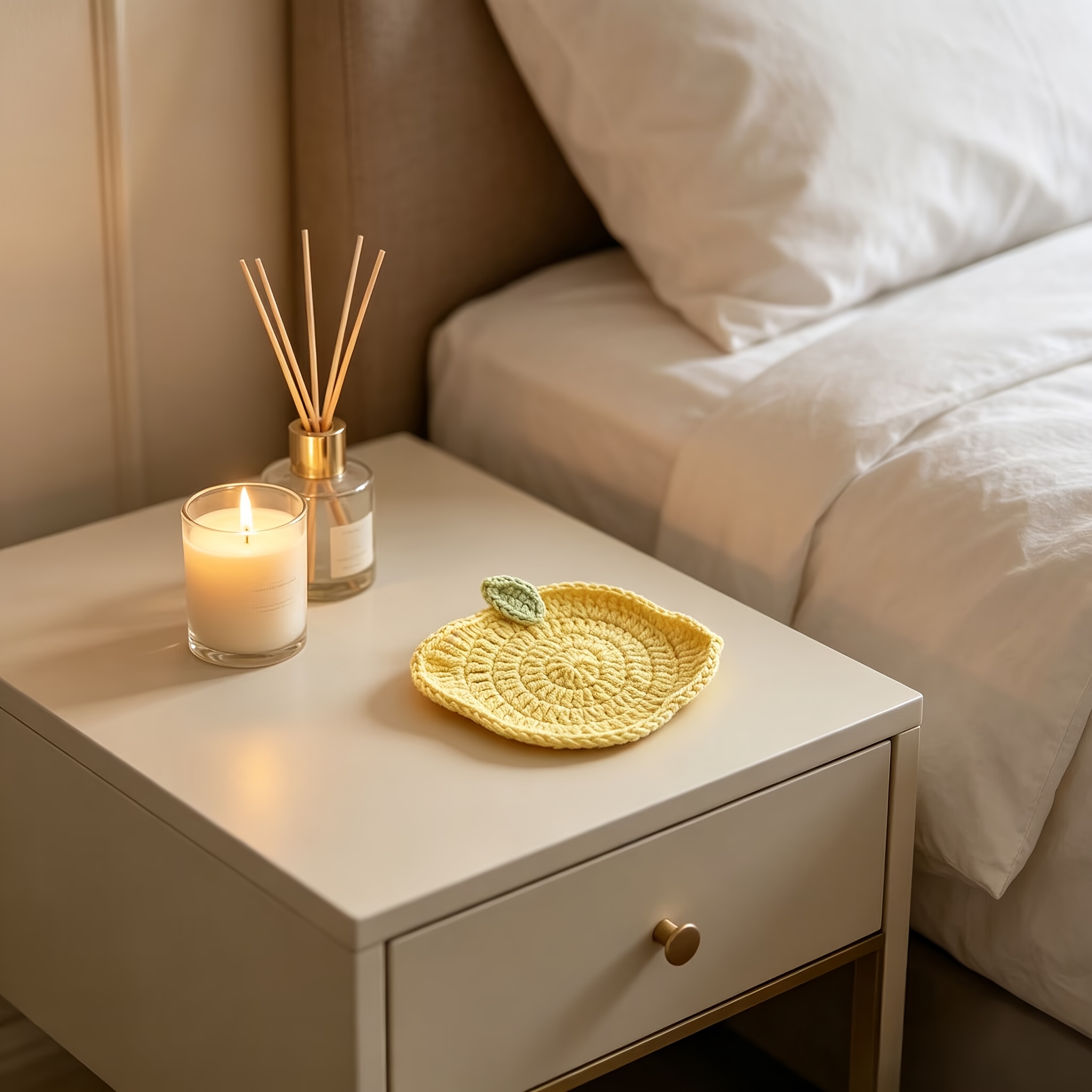 Lemon Tea Coffee - 手作りのレモン型コースター、模造フルーツカップマット、フレッシュなデザインのコーヒー・紅茶マグパッド、可愛いニットのテーブルデコレーション、家のデスクトップ用
