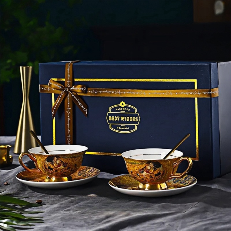 Tea Coffee Pot Set - ロイヤルバロックスタイルボーンチャイナコーヒーセット - ヴィンテージイングリッシュアフタヌーンティーカップ&ソーサー ギフトボックス付き エレガントセラミックウェディングデコレーション