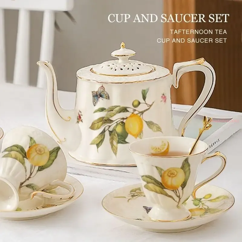 Lemon Tea Coffee - デザートプレートとスプーン付きセラミックマグ,レモンティーポット,エスプレッソカップ,ソーサーセット,ヨーロピアンスタイル