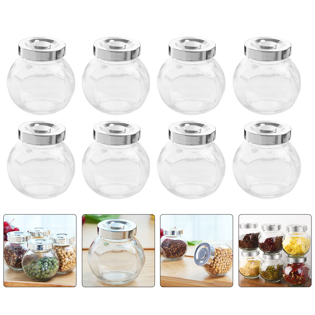Coffee Tea Bean - 8個入り軽量ポータブルガラス保存容器 透明密閉キャニスター 食品保存用 茶葉 コーヒー豆 米