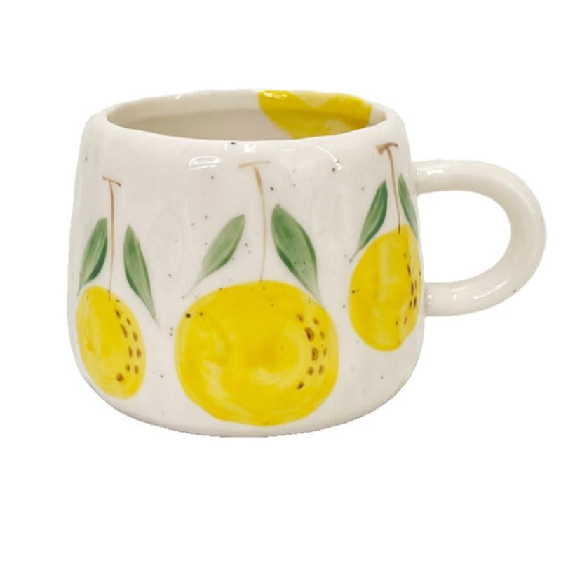 Lemon Tea Coffee - コーヒーマグカップ 12オンス 夏らしい可愛いセラミックカップ 手描きフルーツ柄 レモンティーカップ コーヒー愛好家へのギフト、Lさんの誕生日プレゼント