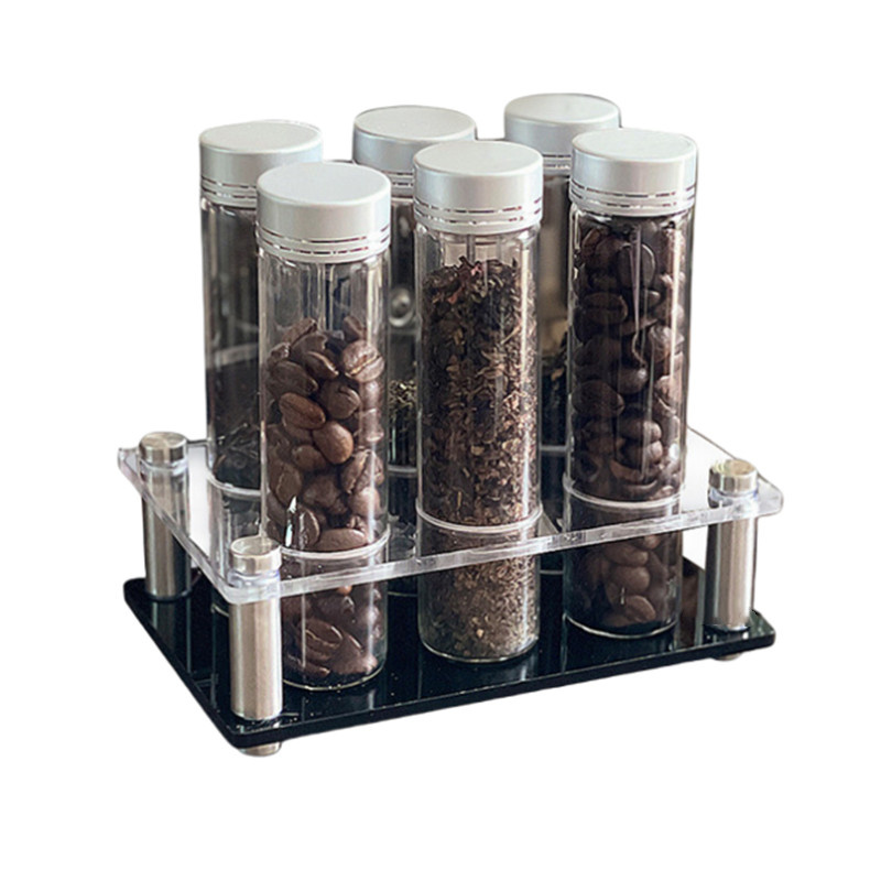 Coffee Tea Bottle - コーヒー豆保存容器ポータブルコーヒー保存瓶ディスプレイラックガラスティーチューブボトルシリコン漏斗エスプレッソツール付き