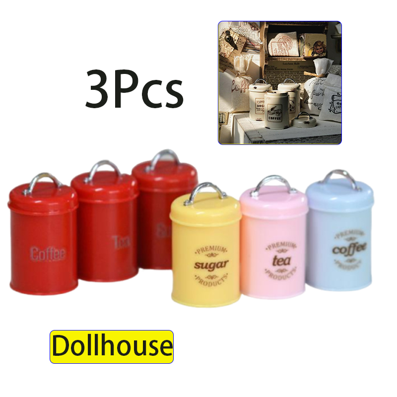 3 個ミニチュアドールハウスミニ食品/紅茶/コーヒー缶ラウン - Coffee Tea Bottle のレビューと価格