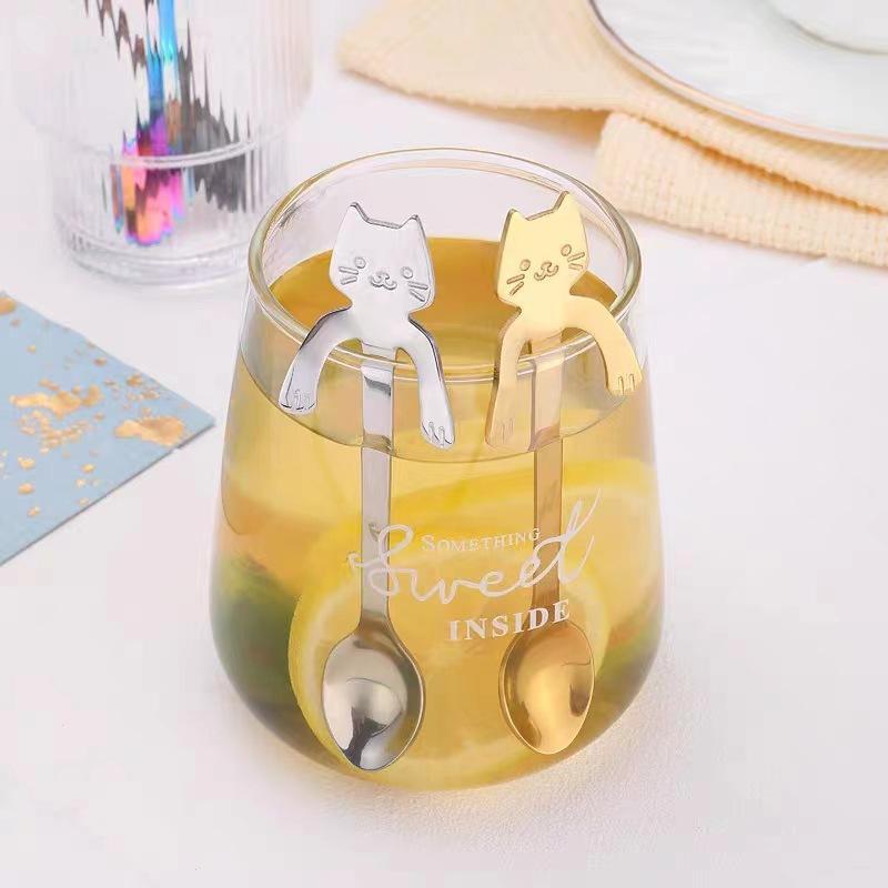 * 1 個のステンレス鋼のかわいい猫の吊り下げスプーン、滑ら - Coffee Tea Love のレビューと価格