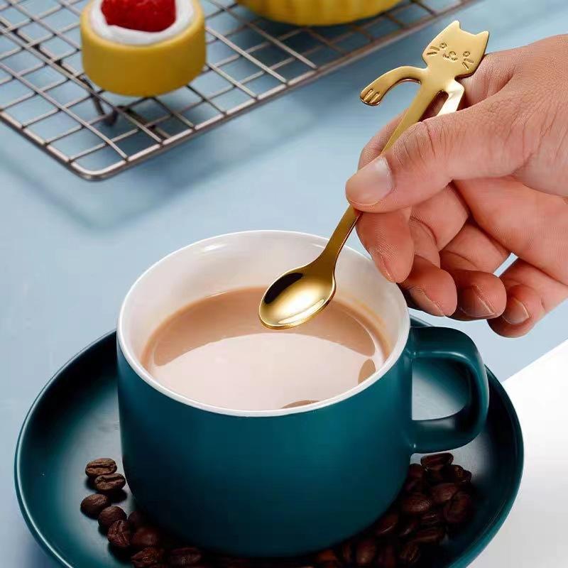 * 1 個のステンレス鋼のかわいい猫の吊り下げスプーン、滑ら - Coffee Tea Love のレビューと価格