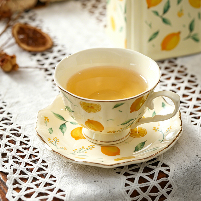 フレッシュレモン柄セラミックコーヒーカップ＆ソーサー、オフィ - Lemon Tea Coffee のレビューと価格