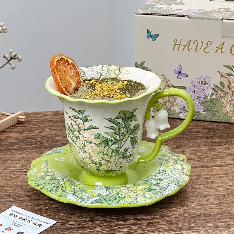 スズランの花が咲くアフタヌーンティーセット - 精巧な高級陶 - Tea Coffee Pot Set のレビューと価格