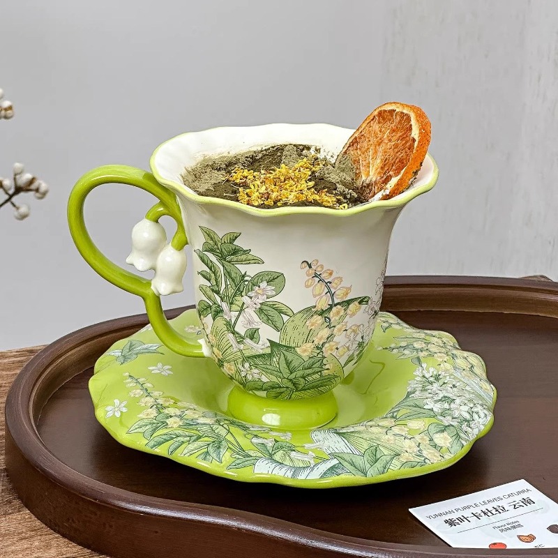 スズランの花が咲くアフタヌーンティーセット - 精巧な高級陶 - Tea Coffee Pot Set のレビューと価格
