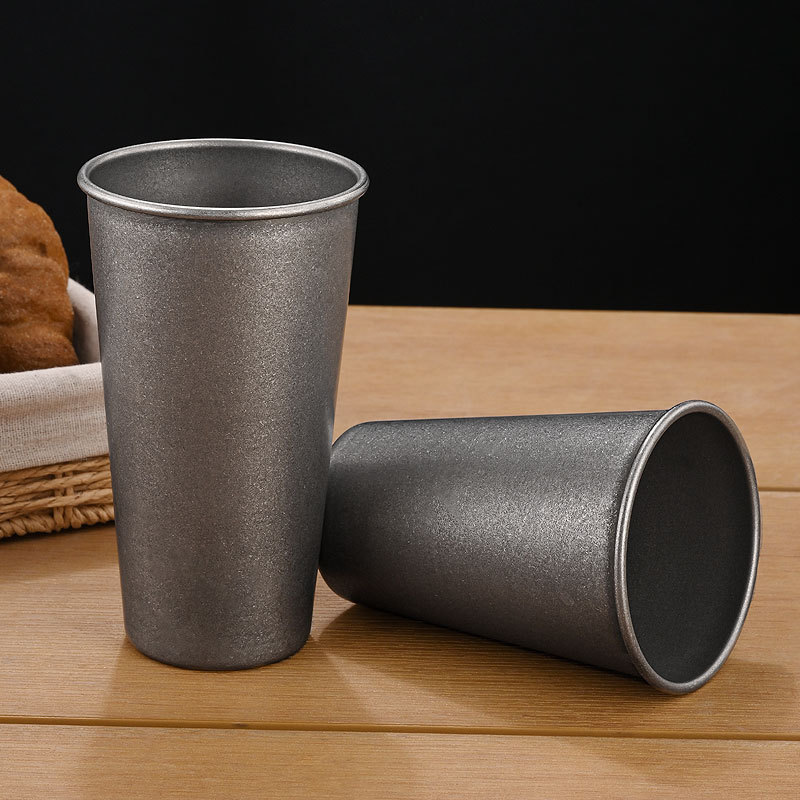 レトロなシルバーステンレス製ドリンクカップ、積み重ね可能なタ - Coffee Tea Drink のレビューと価格