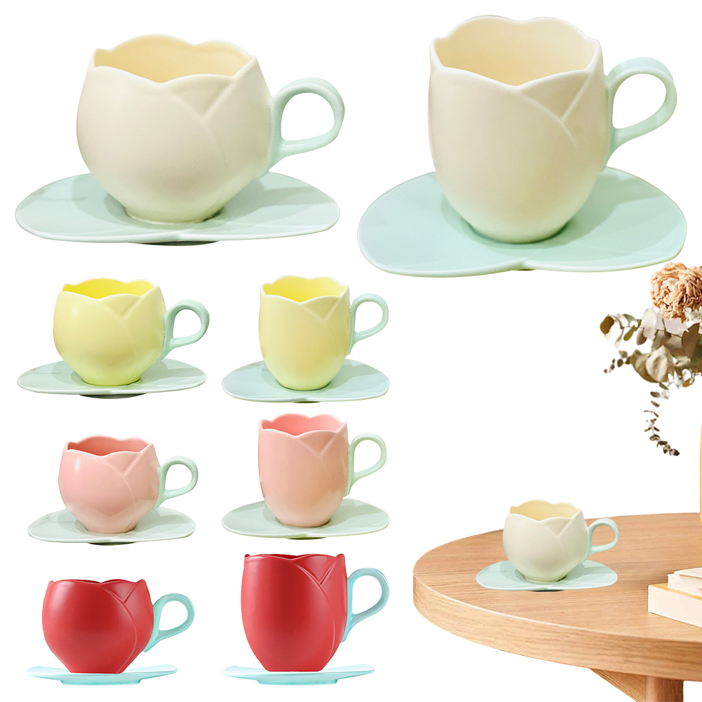 チューリップコーヒーカップ＆ソーサー、セラミック製の素敵なド - Coffee Tea Love のレビューと価格