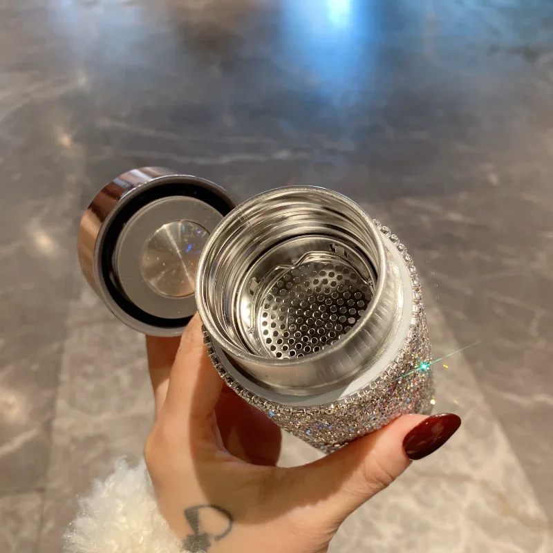 キラキラ輝くポータブルサーモカップ、茶こし付きラインストーン - Coffee Tea Bottle のレビューと価格
