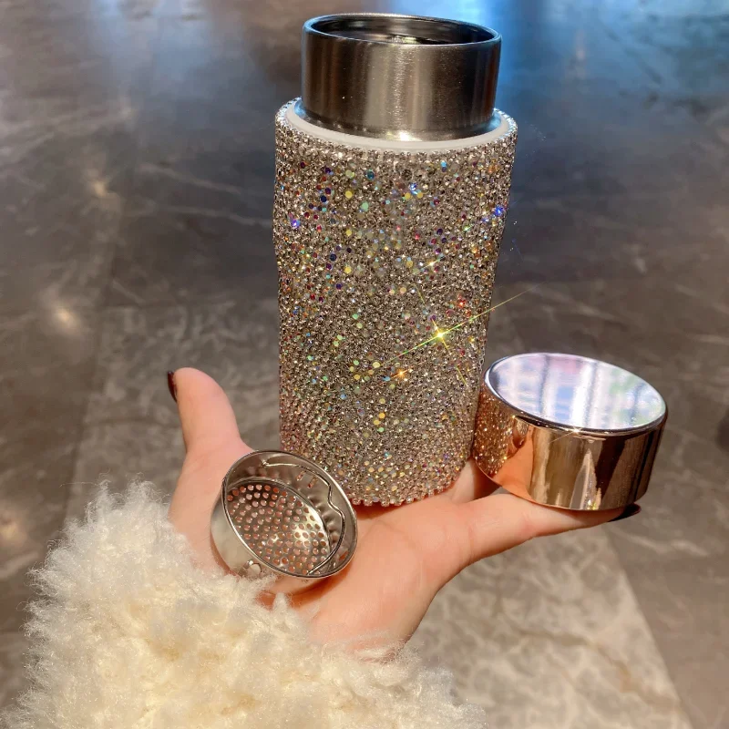 キラキラ輝くポータブルサーモカップ、茶こし付きラインストーン - Coffee Tea Bottle のレビューと価格