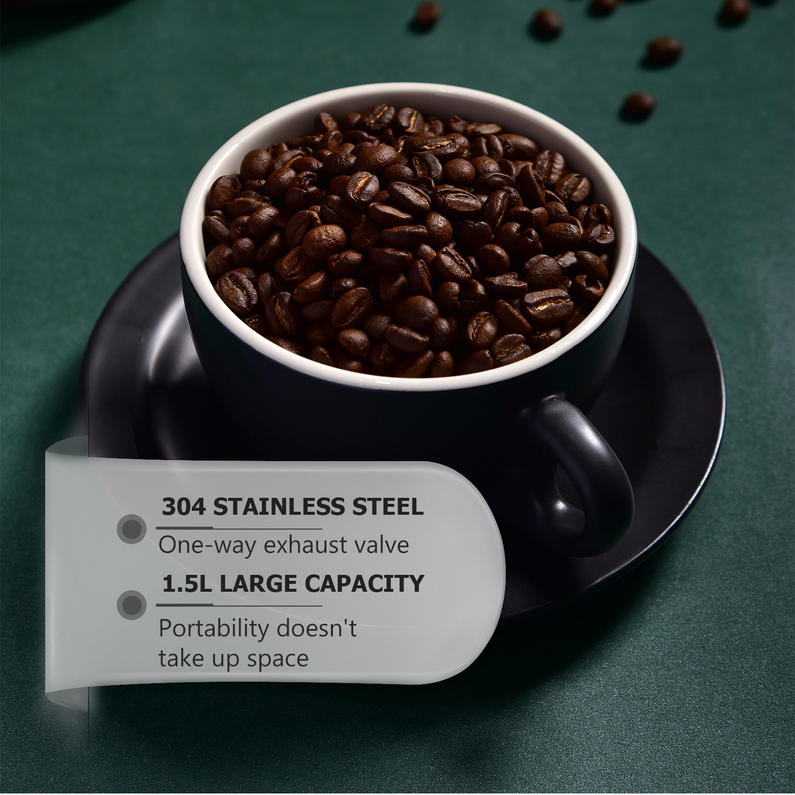 1個入りプレミアムステンレス製コーヒー豆保存容器、密閉蓋付き - Coffee Tea Bean のレビューと価格