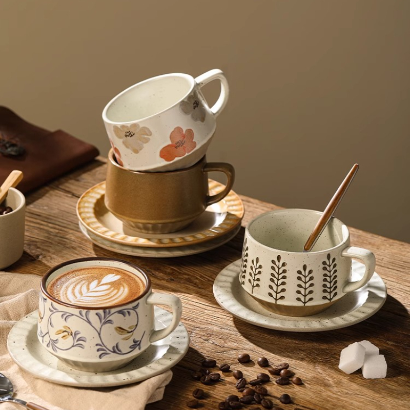 レトロセラミックカップ粗い陶器小容量コーヒーカップとソーサー - Tea Coffee Pot Set のレビューと価格