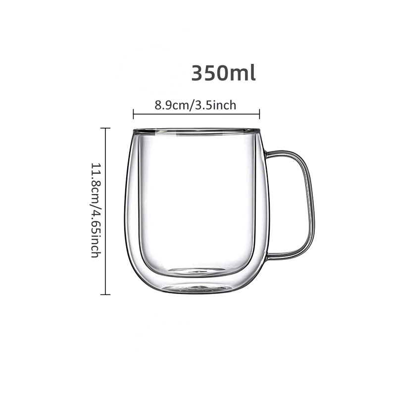 350ML二重壁ガラスカップ、ハンドル付き、紅茶、ビール、コ - Lemon Tea Coffee のレビューと価格
