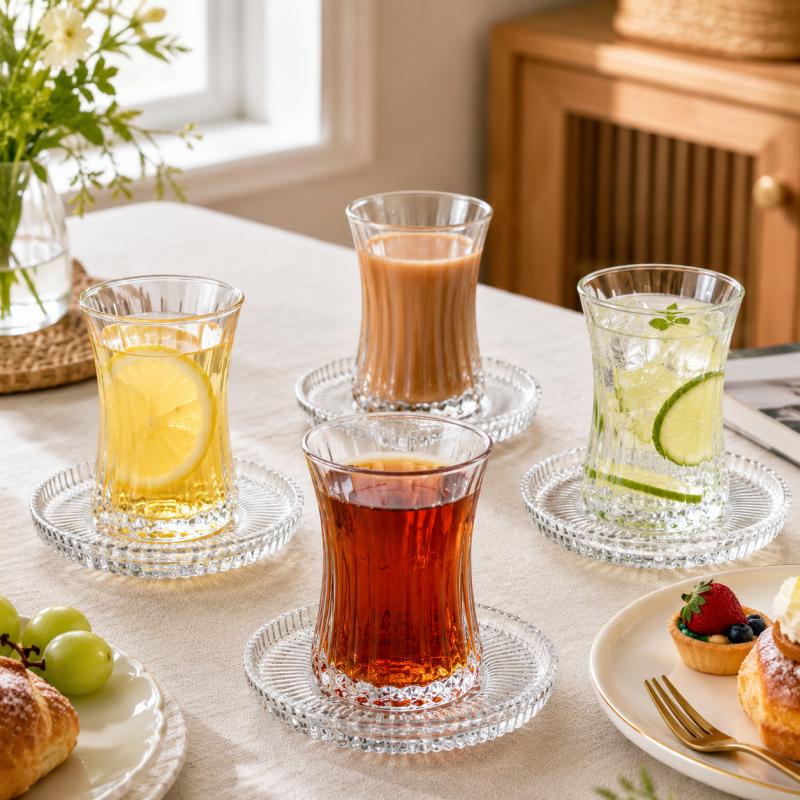 2ピース ヴィンテージ縦縞ガラスカップ＆ソーサーセット、19 - Coffee Tea Drink のレビューと価格