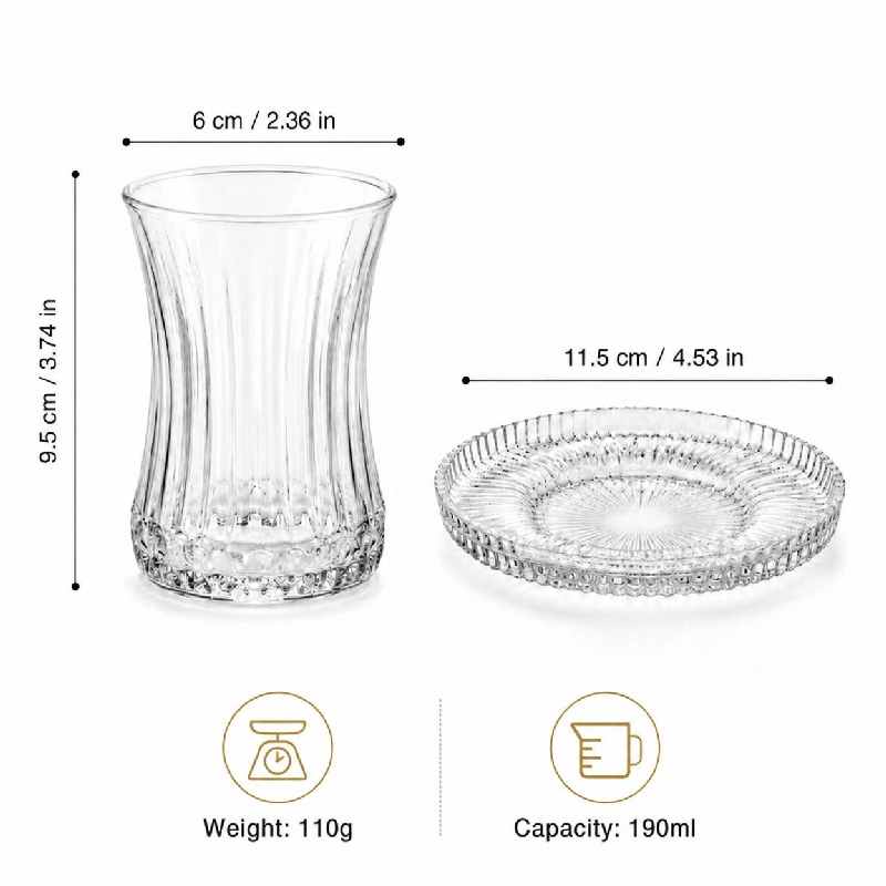 2ピース ヴィンテージ縦縞ガラスカップ＆ソーサーセット、19 - Coffee Tea Drink のレビューと価格